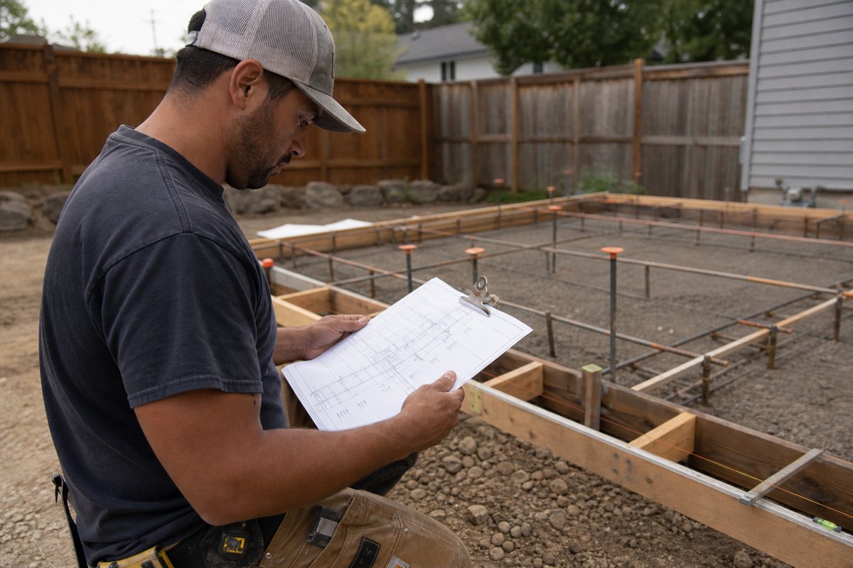 Concrete contractor reviewing slab plans