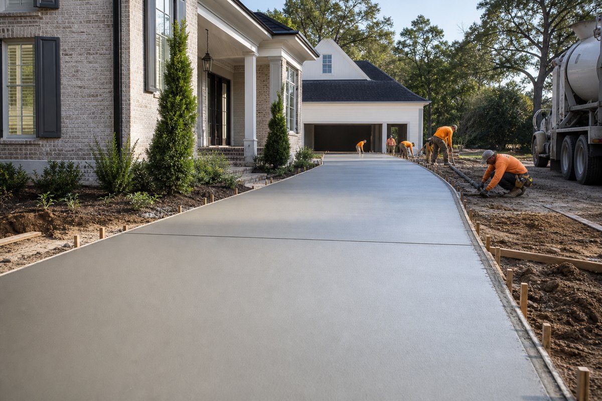 Fresh concrete driveway pour in Florence Alabama